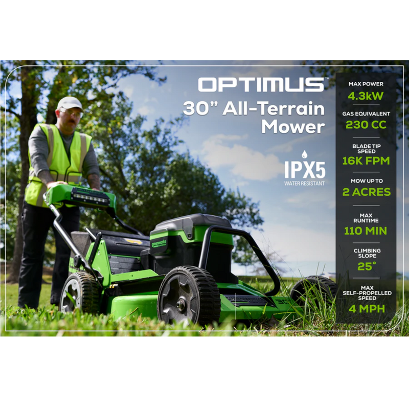 Greenworks Optimus Cortacésped autopropulsado de 82 V y 30 pulgadas con (3) baterías de 8 Ah y cargador de doble puerto | 82LM30S-83DP